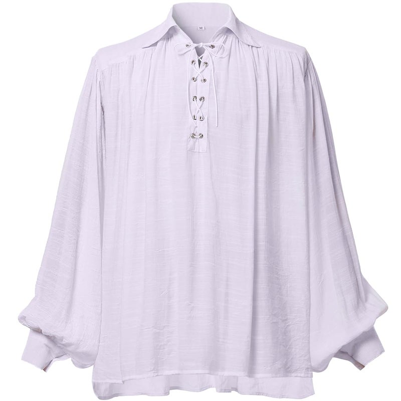 GRACEART Men Pirate Shirt Women Vampire Renaissance Shirts Victorian Ruffled Medieval Costume Cotton Linen Shirt - Image 1